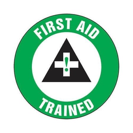 ACCUFORM Hard Hat Sticker, 214 in Length, 214 in Width, FIRST AID TRAINED Legend, Adhesive Vinyl LHTL312